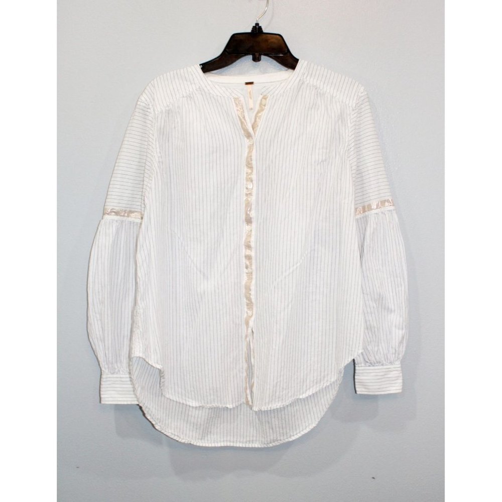 Free People Blouse Women's Boho Shimmer Striped Button Down 100% Cotton Small S